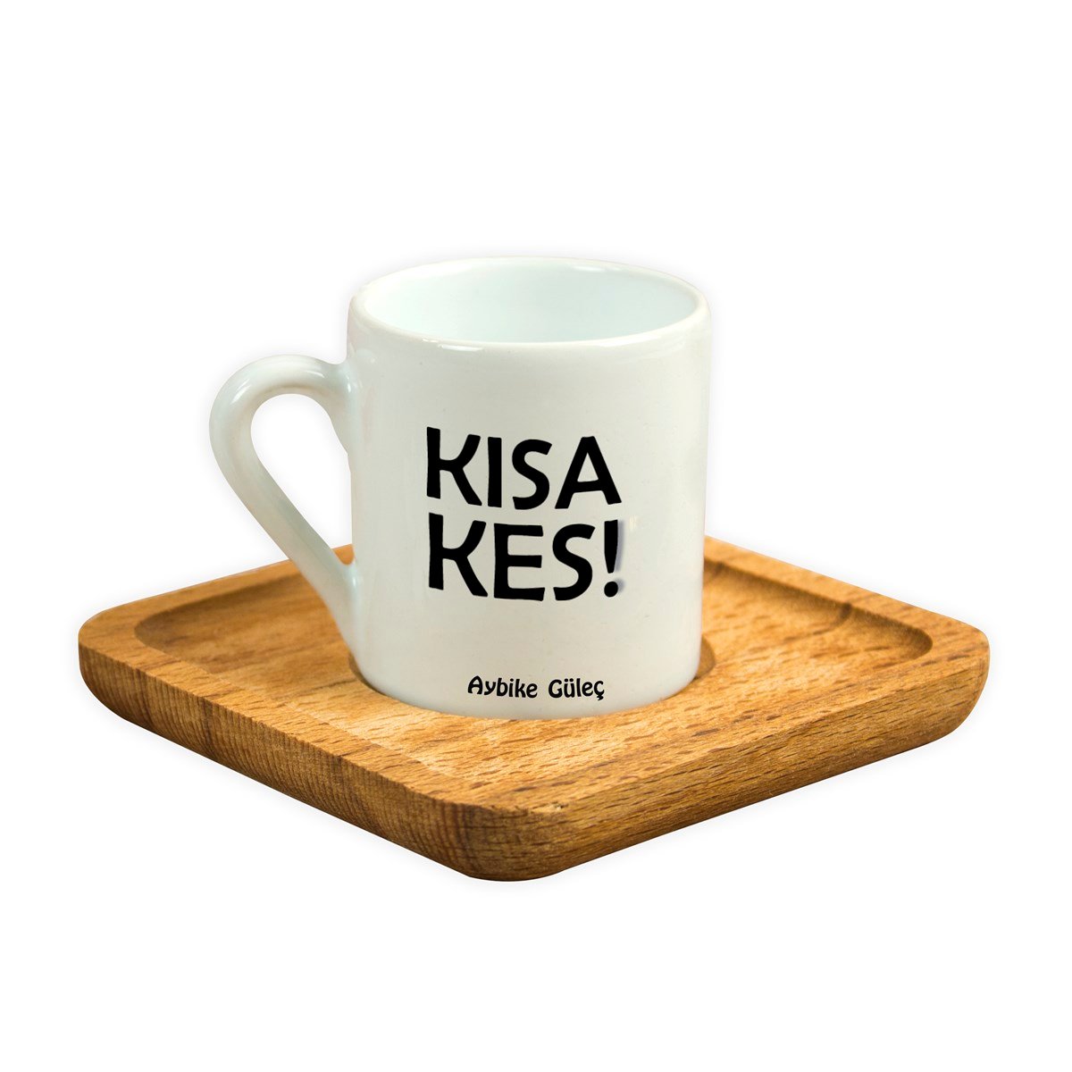 İsme Özel Ahşap Altlıklı Kısa Kes Temalı Fincan Seti