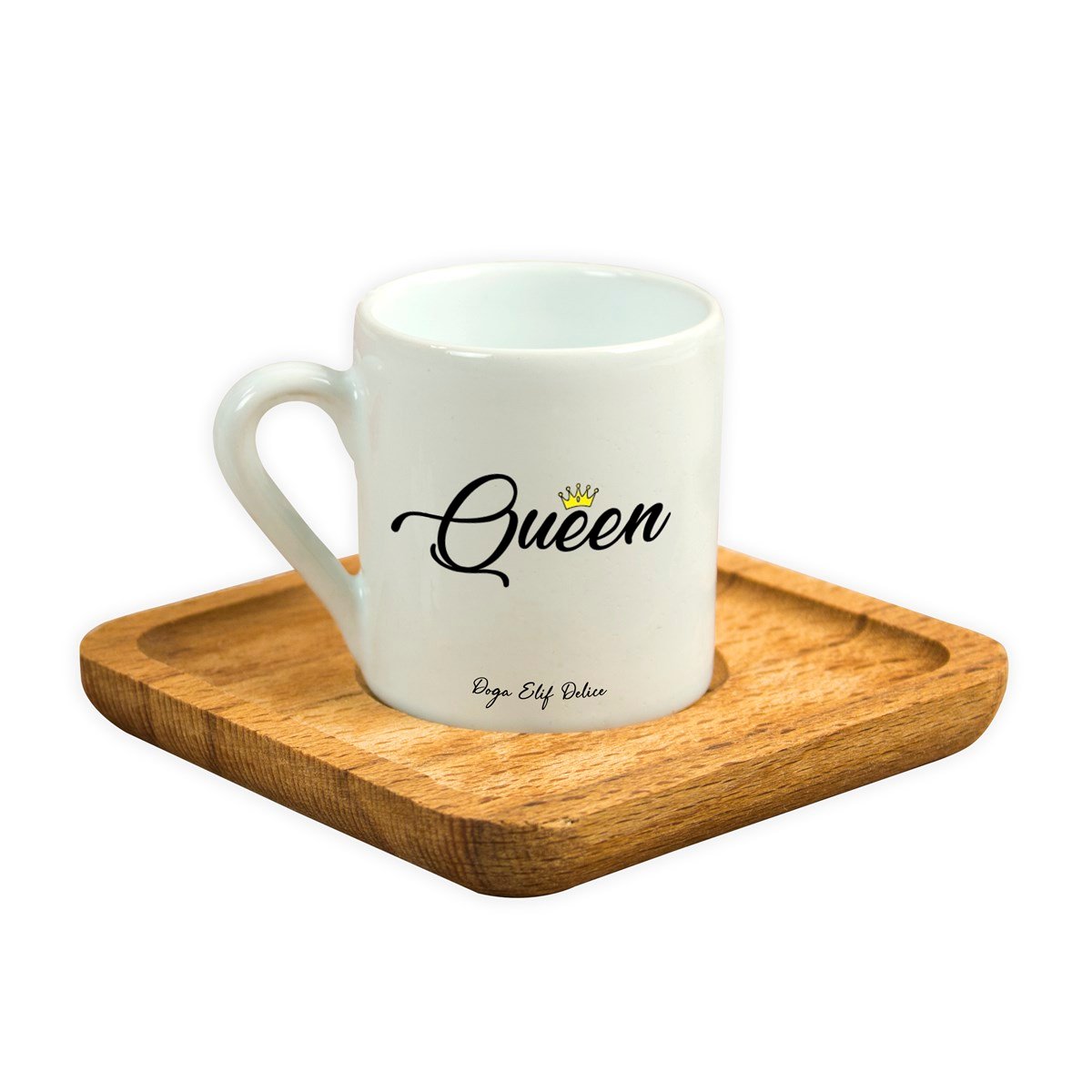 İsme Özel Ahşap Altlıklı Queen Temalı Fincan Seti
