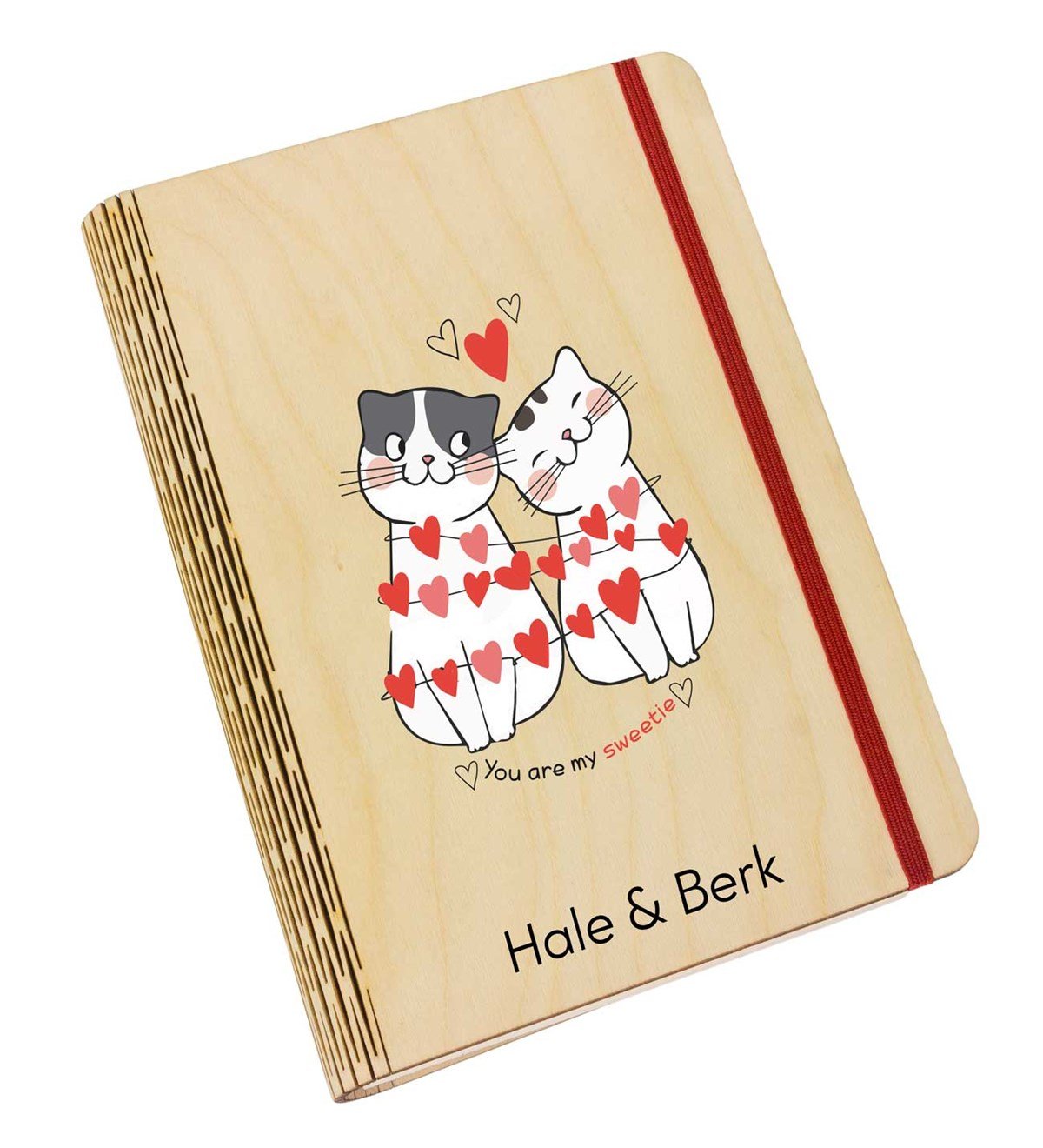 İsme Özel Ahşap Anı Defteri - Cats Love
