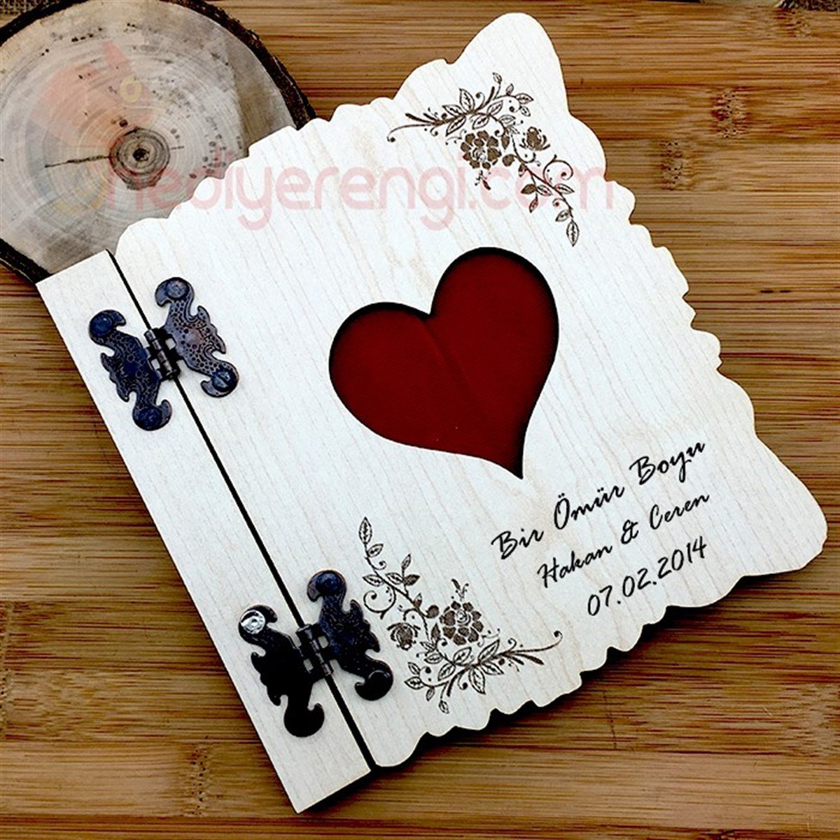 İsme Özel Ahşap Kapaklı Aşk Temalı Retro Defter