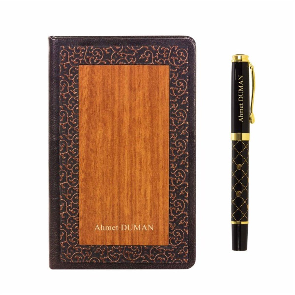 İsme Özel Ahşap Kapaklı Premium Defter ve Kalem Seti Küçük Boy