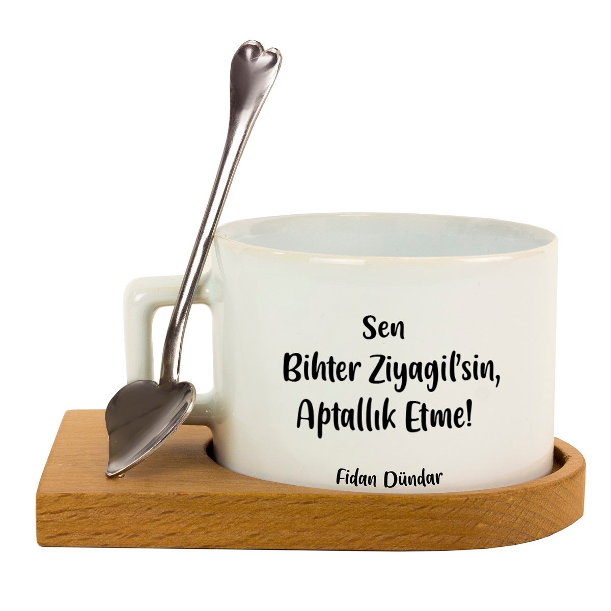 İsme Özel Ahşap Tepsili Kahve Çay Fincanı Seti - Sen Bihter Ziyagilsin