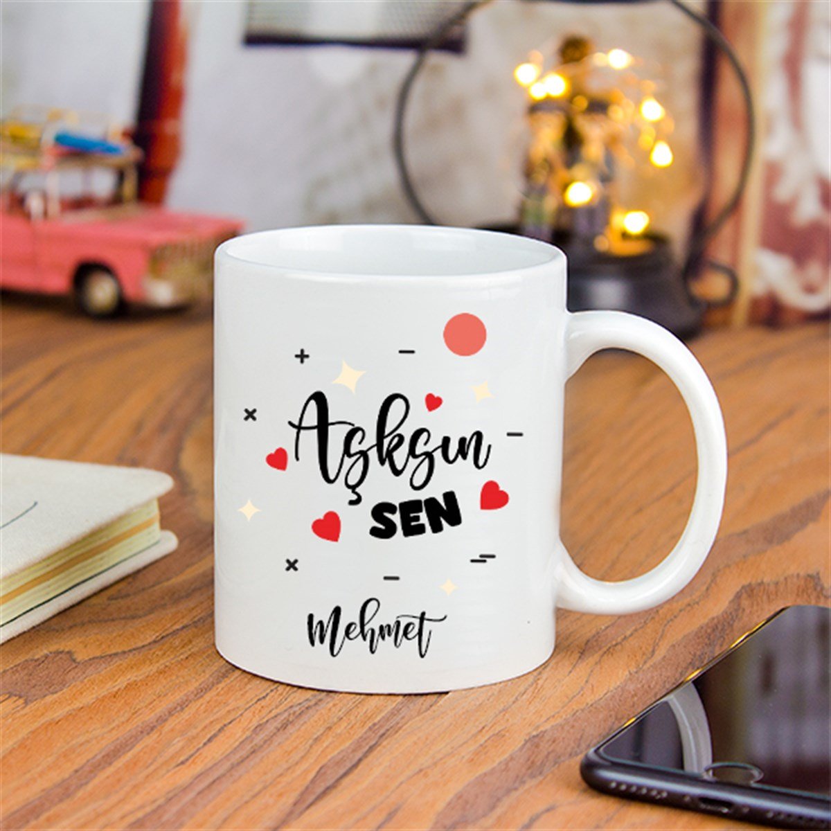 İsme Özel Aşksın Sen Temalı Kalpli Kupa Bardak