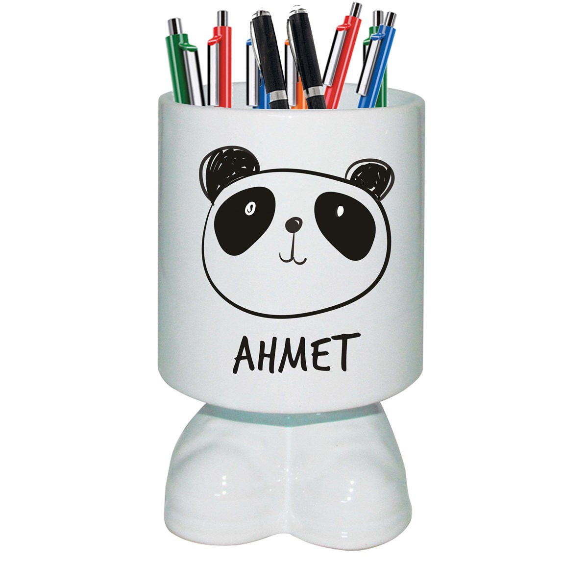 İsme Özel Ayaklı Seramik Kalemlik - Panda