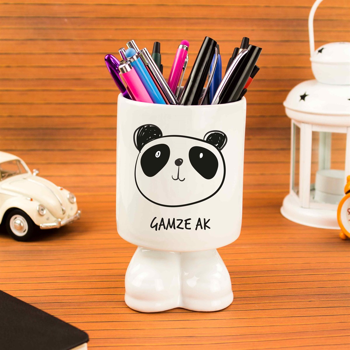 İsme Özel Ayaklı Seramik Kalemlik - Panda