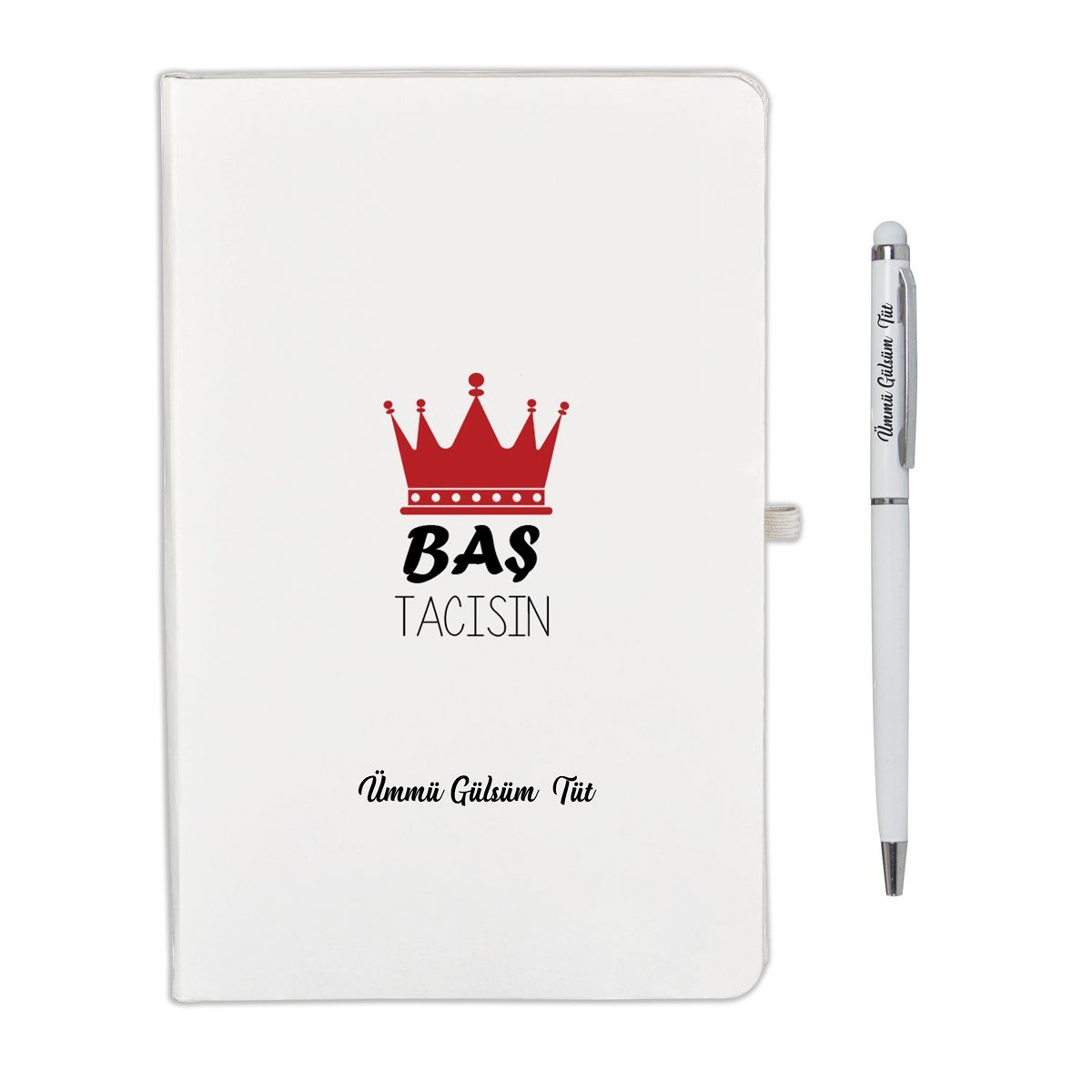 İsme Özel Baş Tacısın Temalı Defter Kupa Bardak ve Kalem Seti
