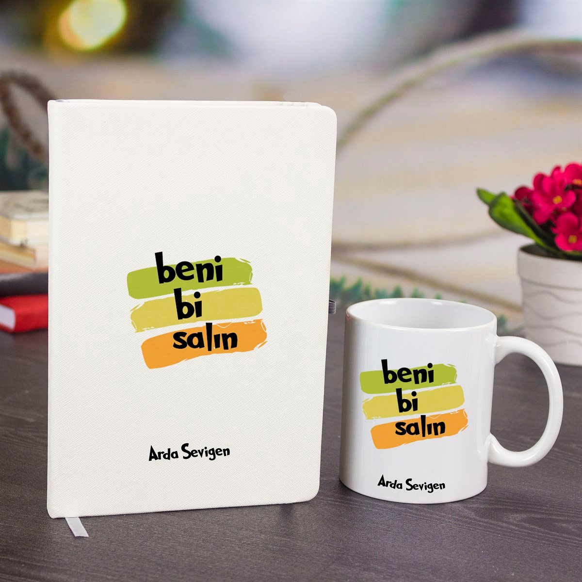 İsme Özel Beni Bi Salın Temalı Defter Kupa Bardak Seti