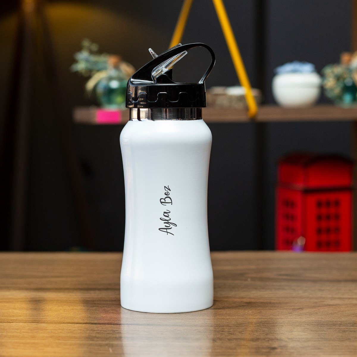 İsme Özel Beyaz Defter Matara ve Kalem Lüx Hediye Seti 500 ml - Desen3