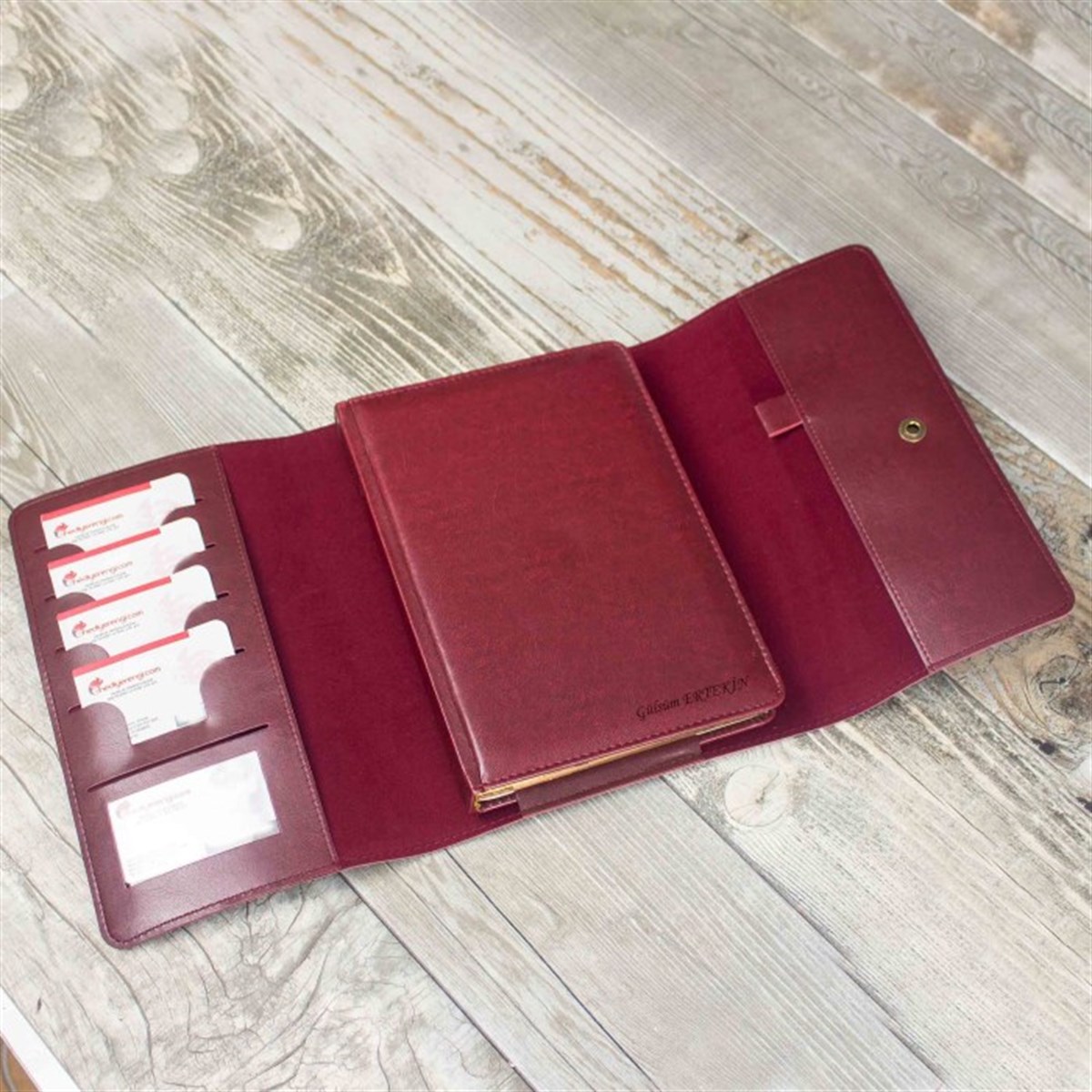 İsme Özel Çantalı Organizerli Premium Defter ve Kalem Seti Bordo