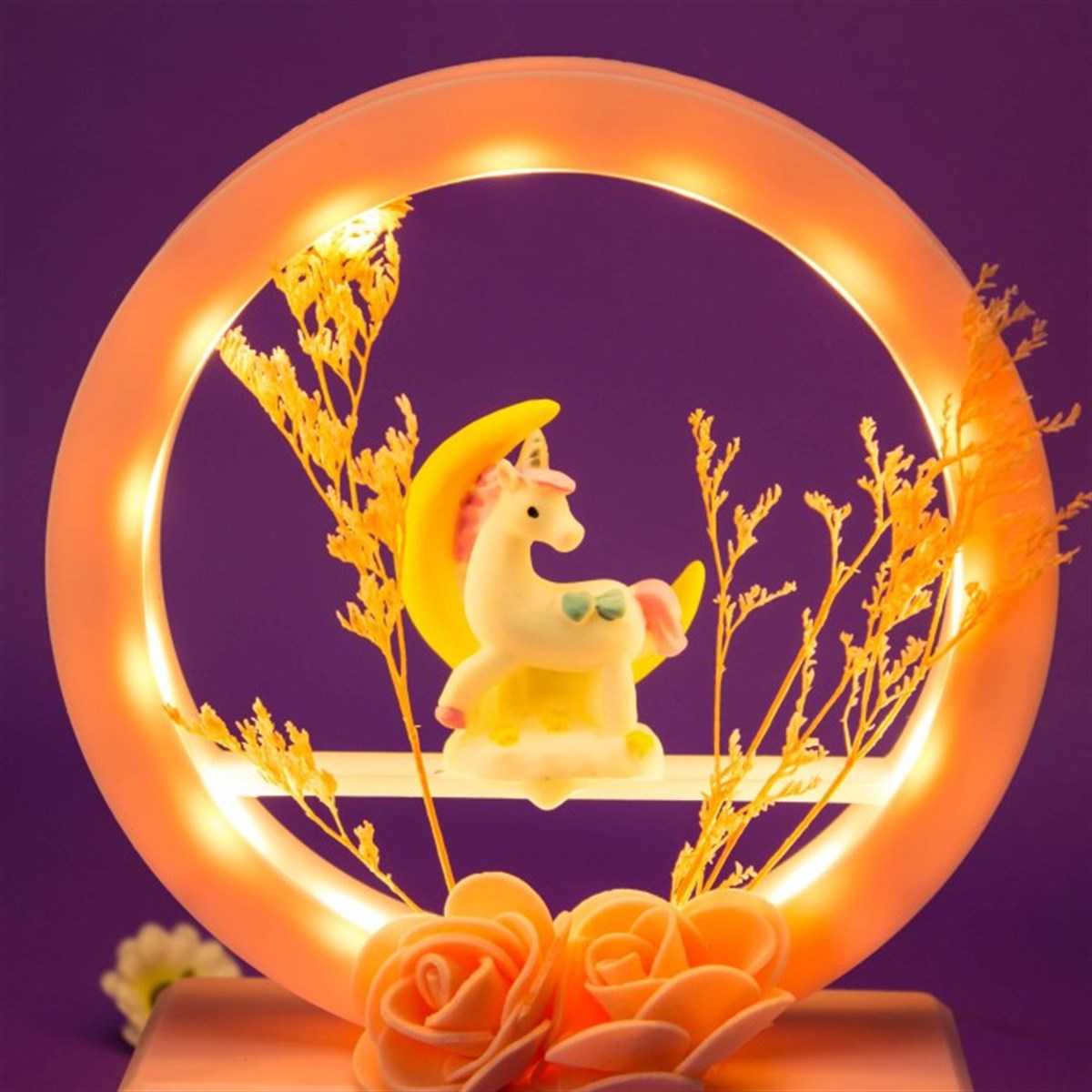 İsme Özel Çemberli Unicorn Temalı Müzikli Işıklı Biblo