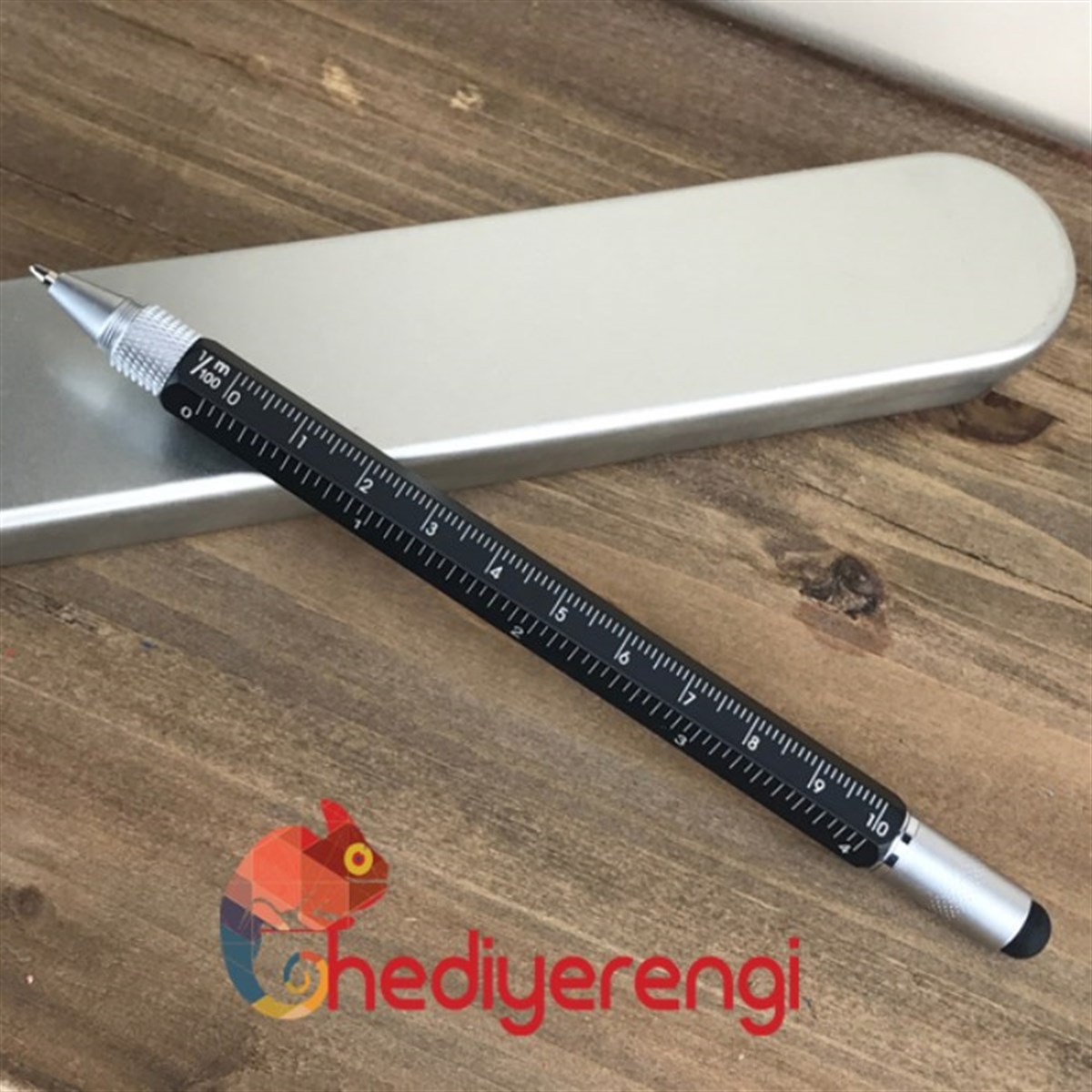 İsme Özel Cetvelli Su Terazili Tükenmez Kalem ve Tablet Kalemi Siyah
