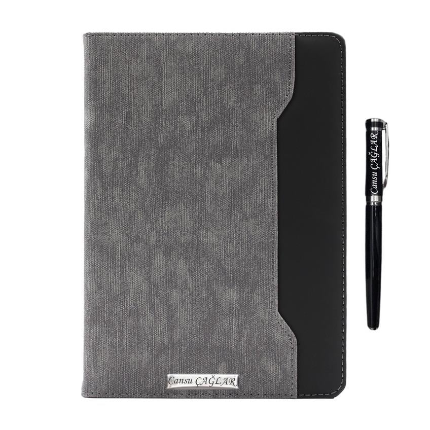 İsme Özel Çift Renkli Premium Defter ve Roller Kalem Seti - Renk Seçenekli