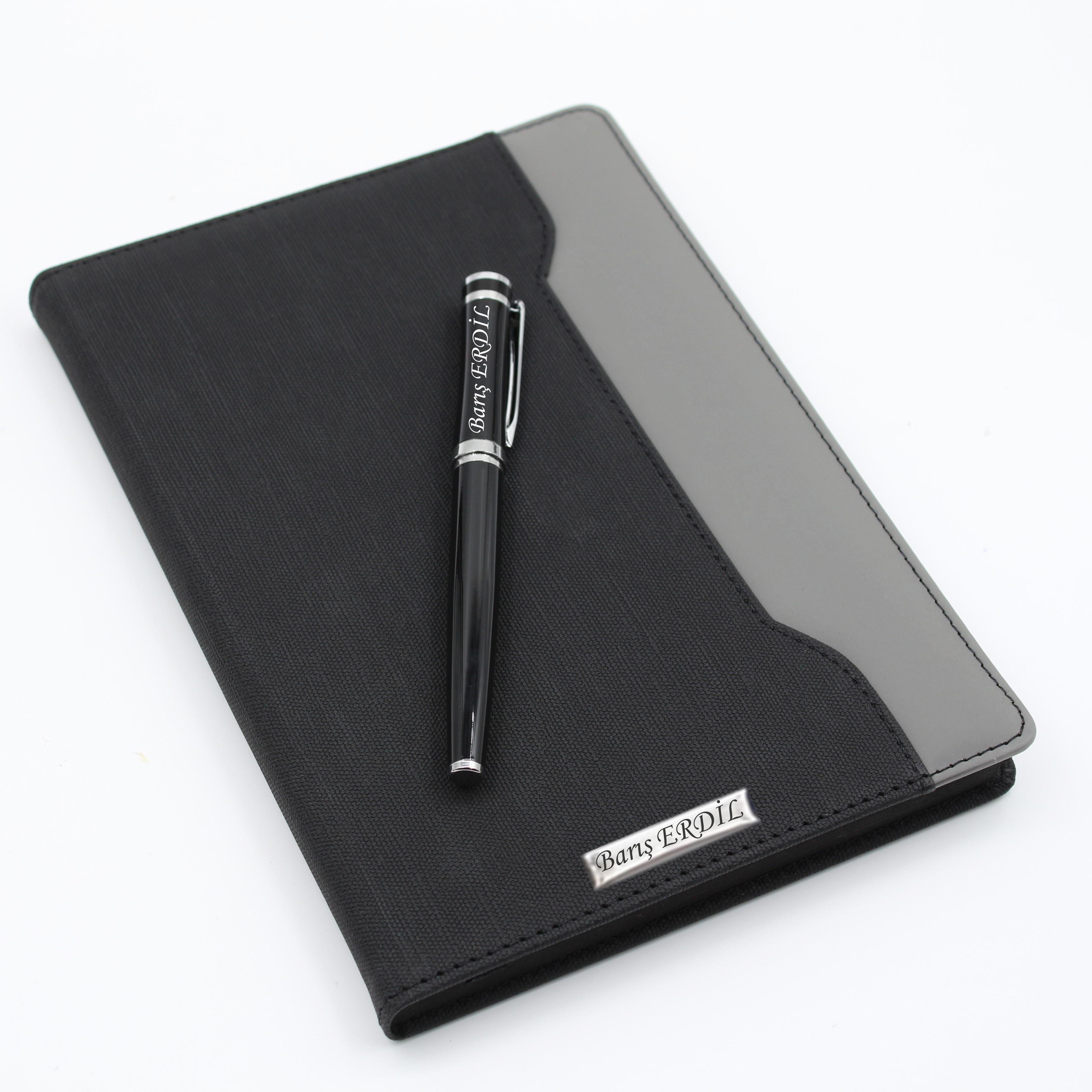 İsme Özel Çift Renkli Premium Defter ve Roller Kalem Seti - Renk Seçenekli