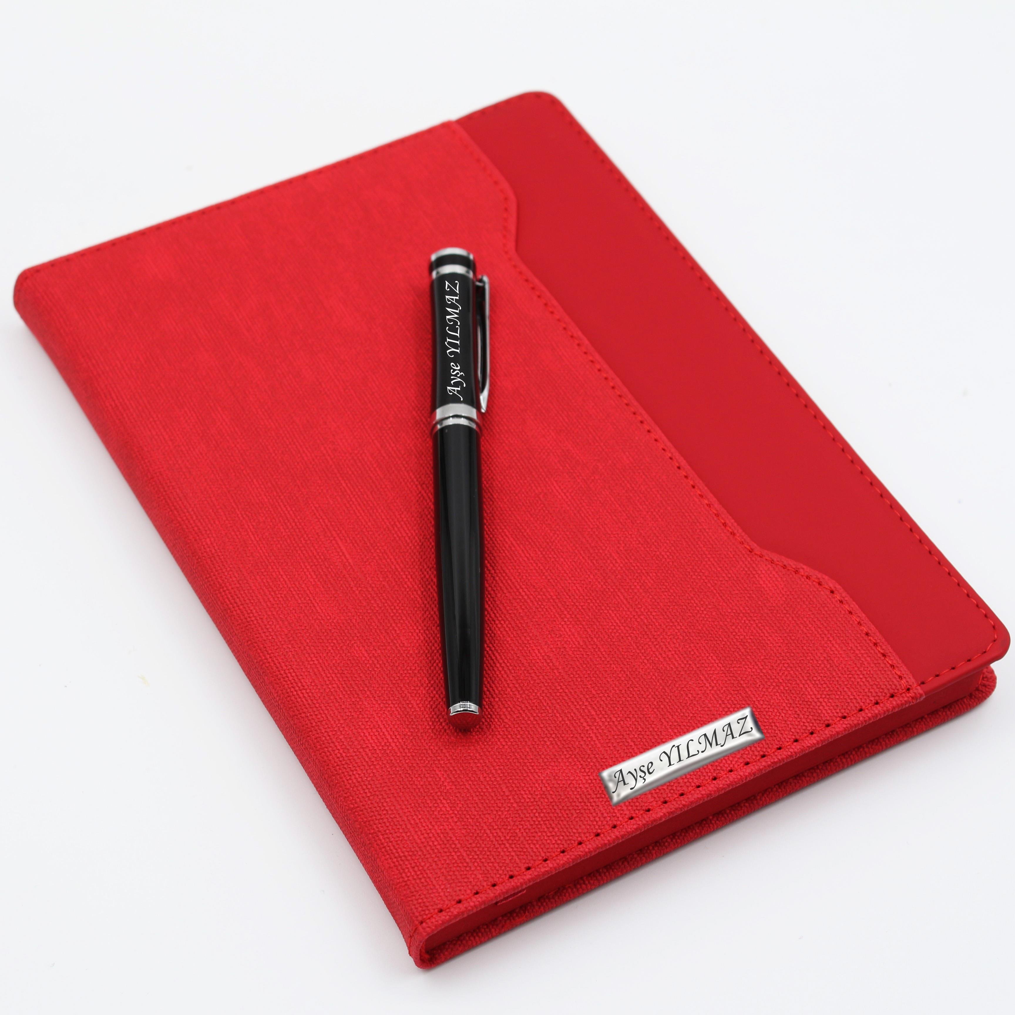 İsme Özel Çift Renkli Premium Defter ve Roller Kalem Seti - Renk Seçenekli