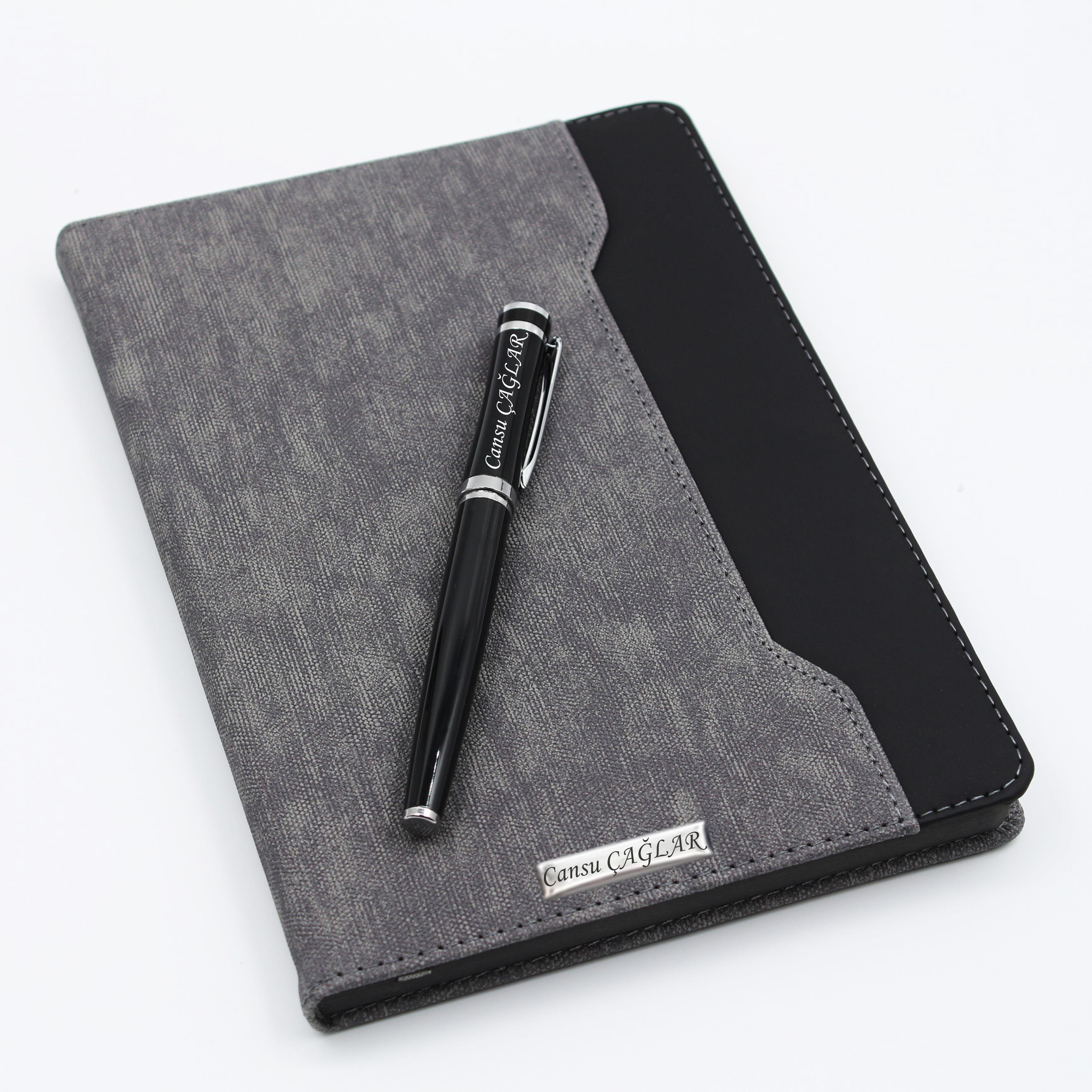 İsme Özel Çift Renkli Premium Defter ve Roller Kalem Seti - Renk Seçenekli