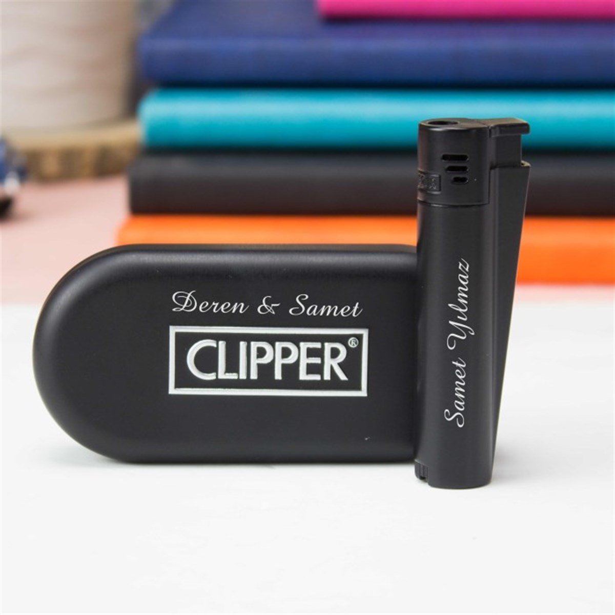 İsme Özel Clipper Marka Pürmüz Alevli Metal Çakmak Mat Siyah