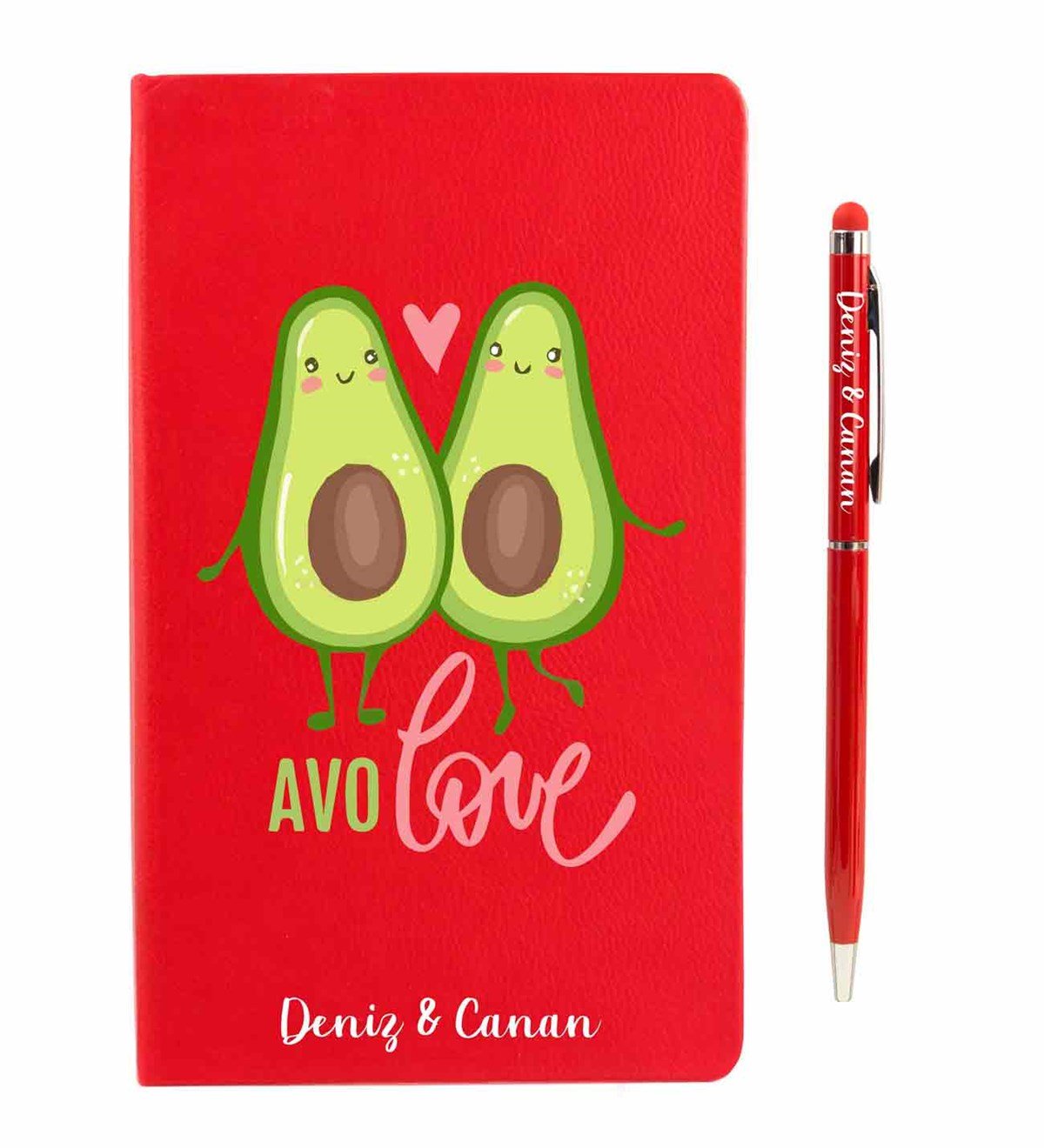 İsme Özel Defter - Kalem Seti Kırmızı- Avokado Love Temalı