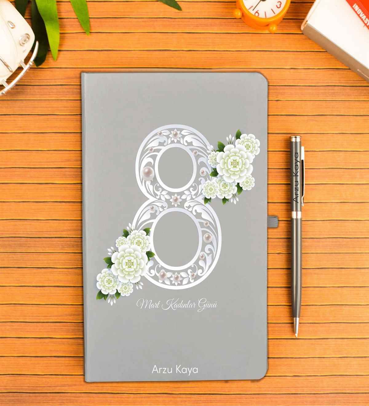 İsme Özel Defter Kalem Seti - 8 Mart İnci Temalı