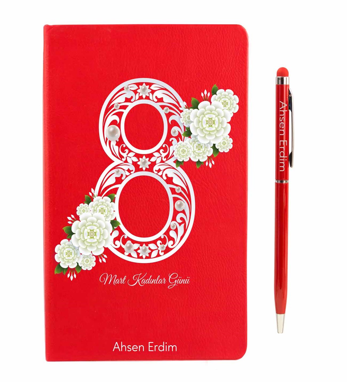 İsme Özel Defter Kalem Seti - 8 Mart İnci Temalı
