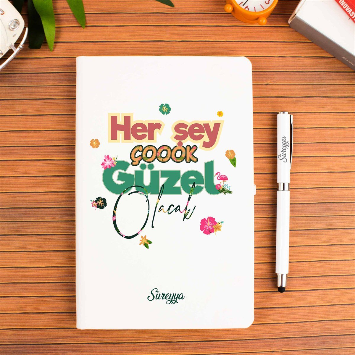 İsme Özel Defter Kalem Seti Beyaz - Her Şey Çok Güzel Olacak