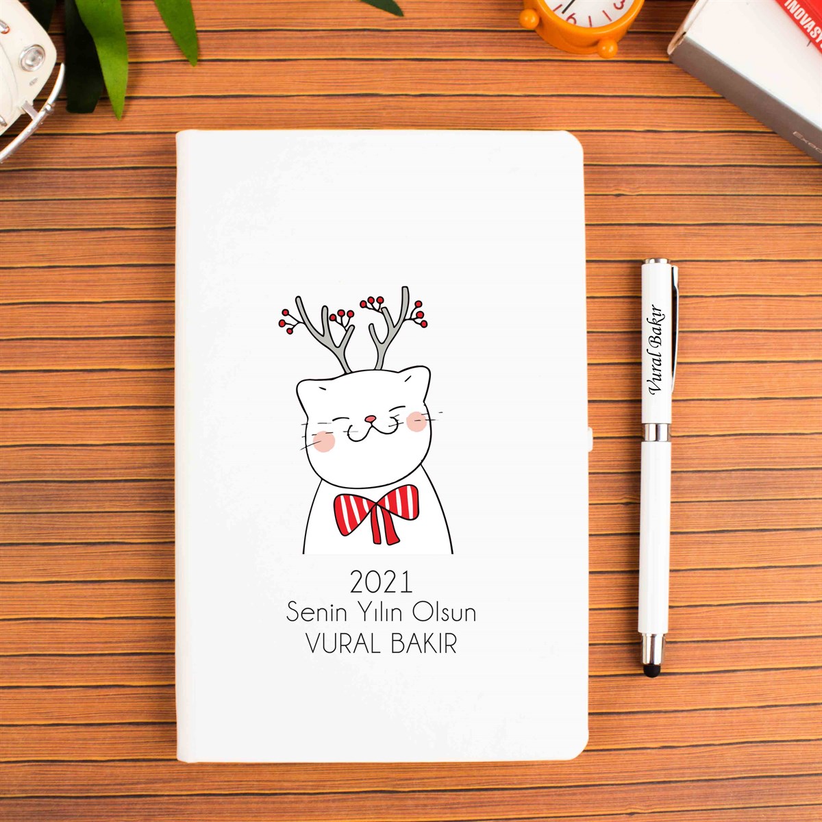 İsme Özel Defter Kalem Seti Beyaz-2021 Senin Yılın Olsun