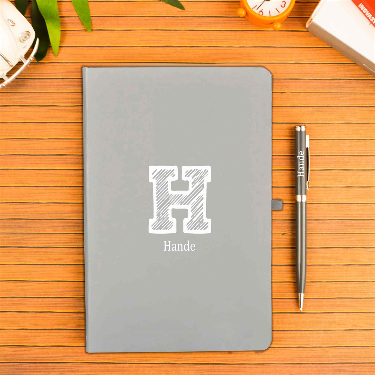 İsme Özel Defter Kalem Seti Gri - Büyük Harf