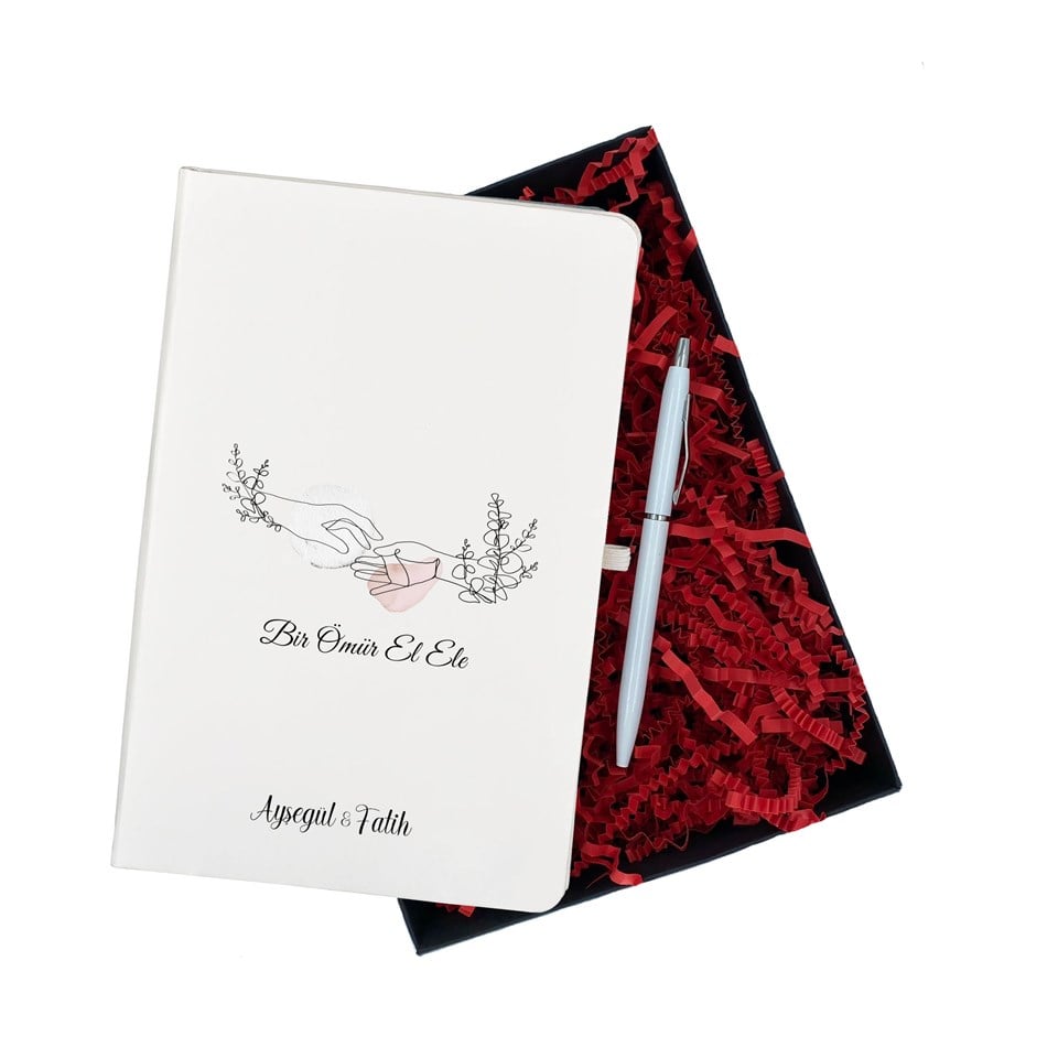 İsme Özel Defter Kalem Seti Hediye Kutusu - Bir Ömür El Ele