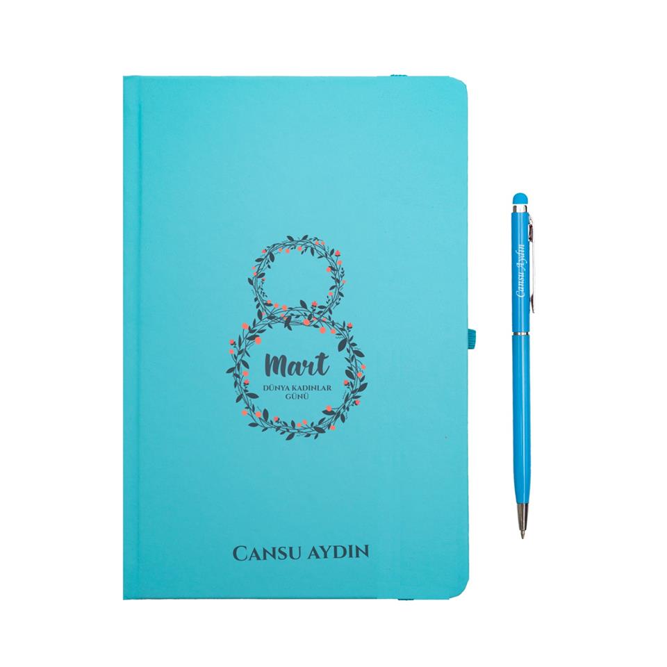 İsme Özel Defter Kalem Seti Hediye Kutusu - 8 Mart Kadınlar Günü