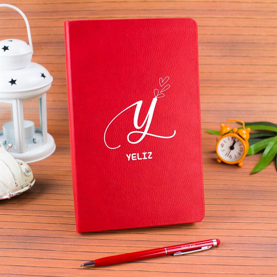 İsme Özel Defter Kalem Seti Hediye Kutusu - El Yazısı Harf Tasarımlı