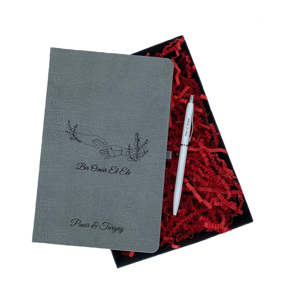 İsme Özel Defter Kalem Seti Hediye Kutusu - Bir Ömür El Ele