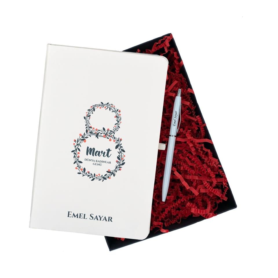 İsme Özel Defter Kalem Seti Hediye Kutusu - 8 Mart Kadınlar Günü