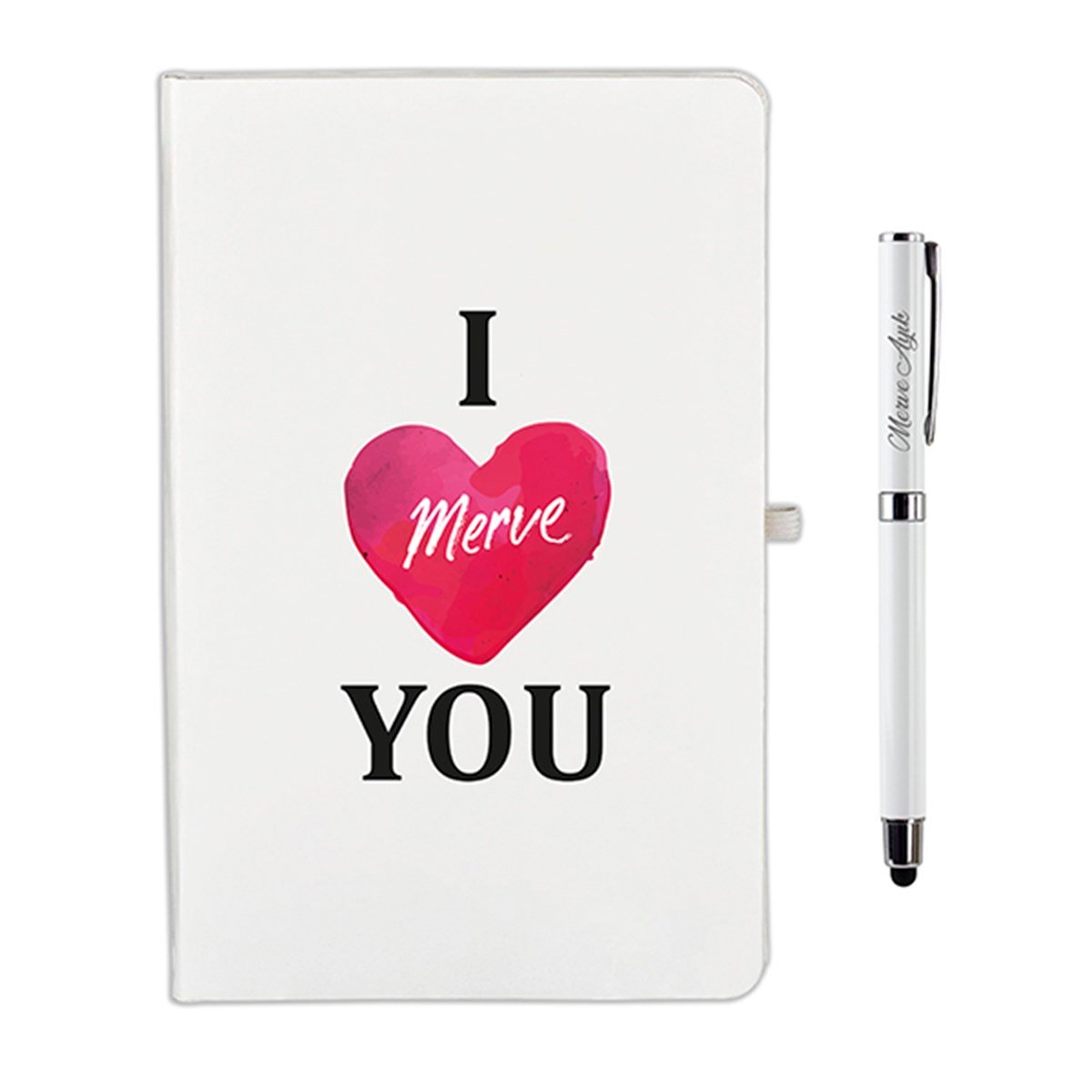 İsme Özel Defter Kalem Seti - I Love You Temalı
