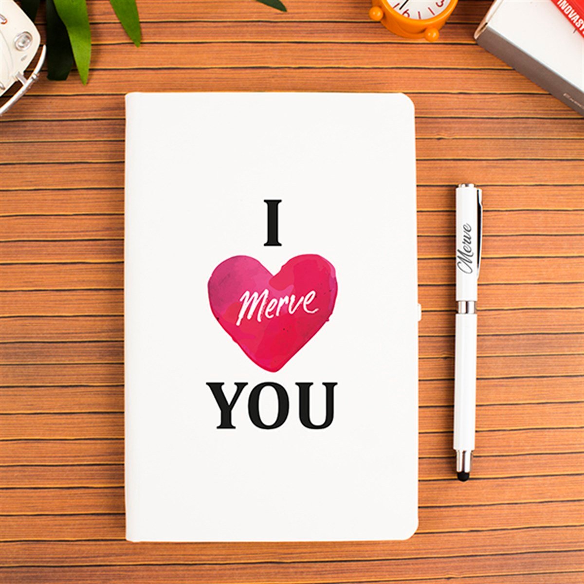 İsme Özel Defter Kalem Seti - I Love You Temalı