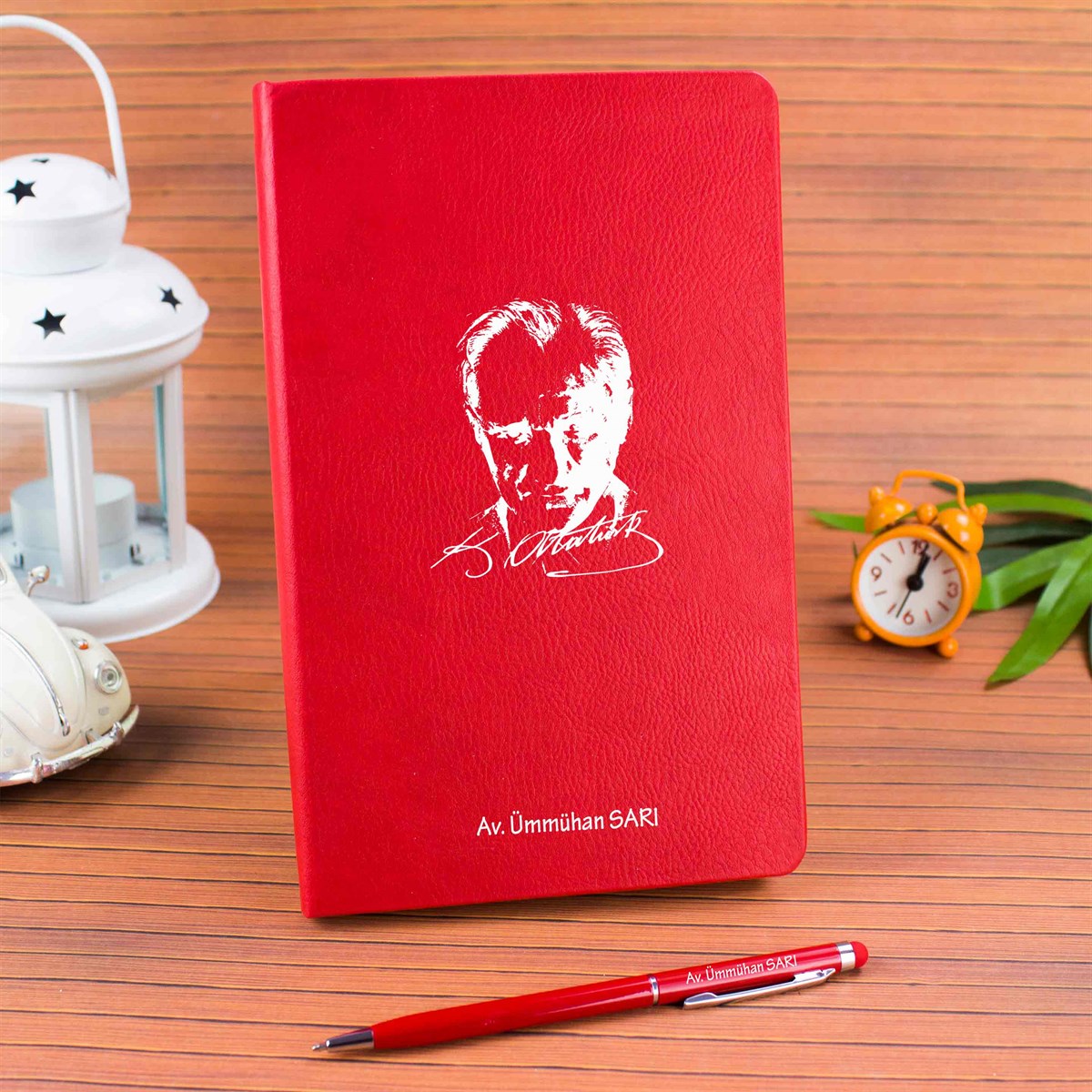İsme Özel Defter Kalem Seti Kırmızı - Atatürk Silüet