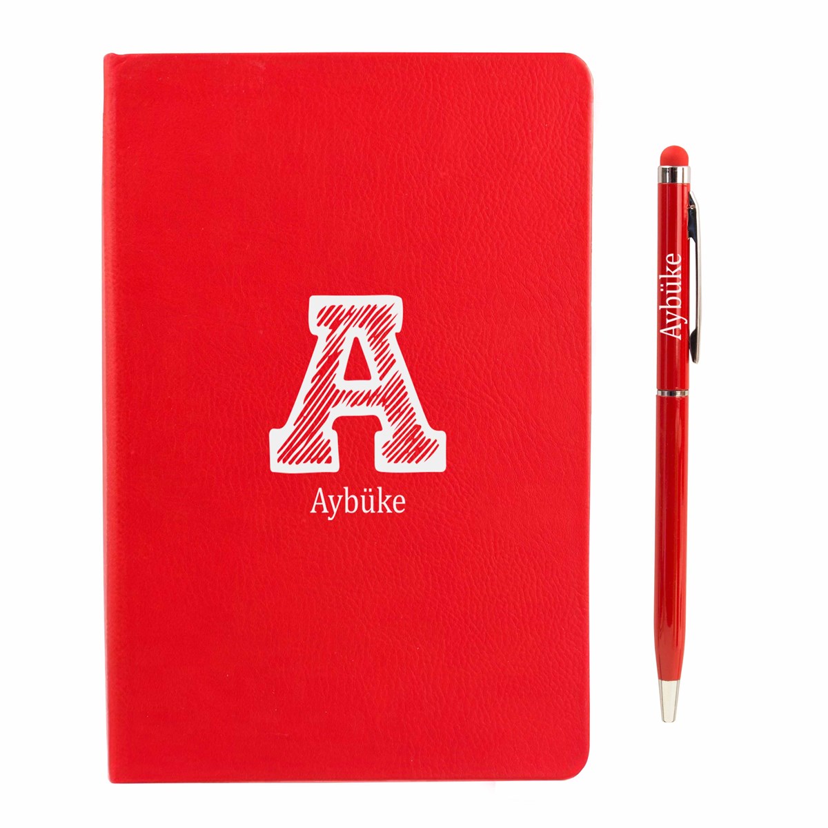 İsme Özel Defter Kalem Seti Kırmızı - Büyük Harf