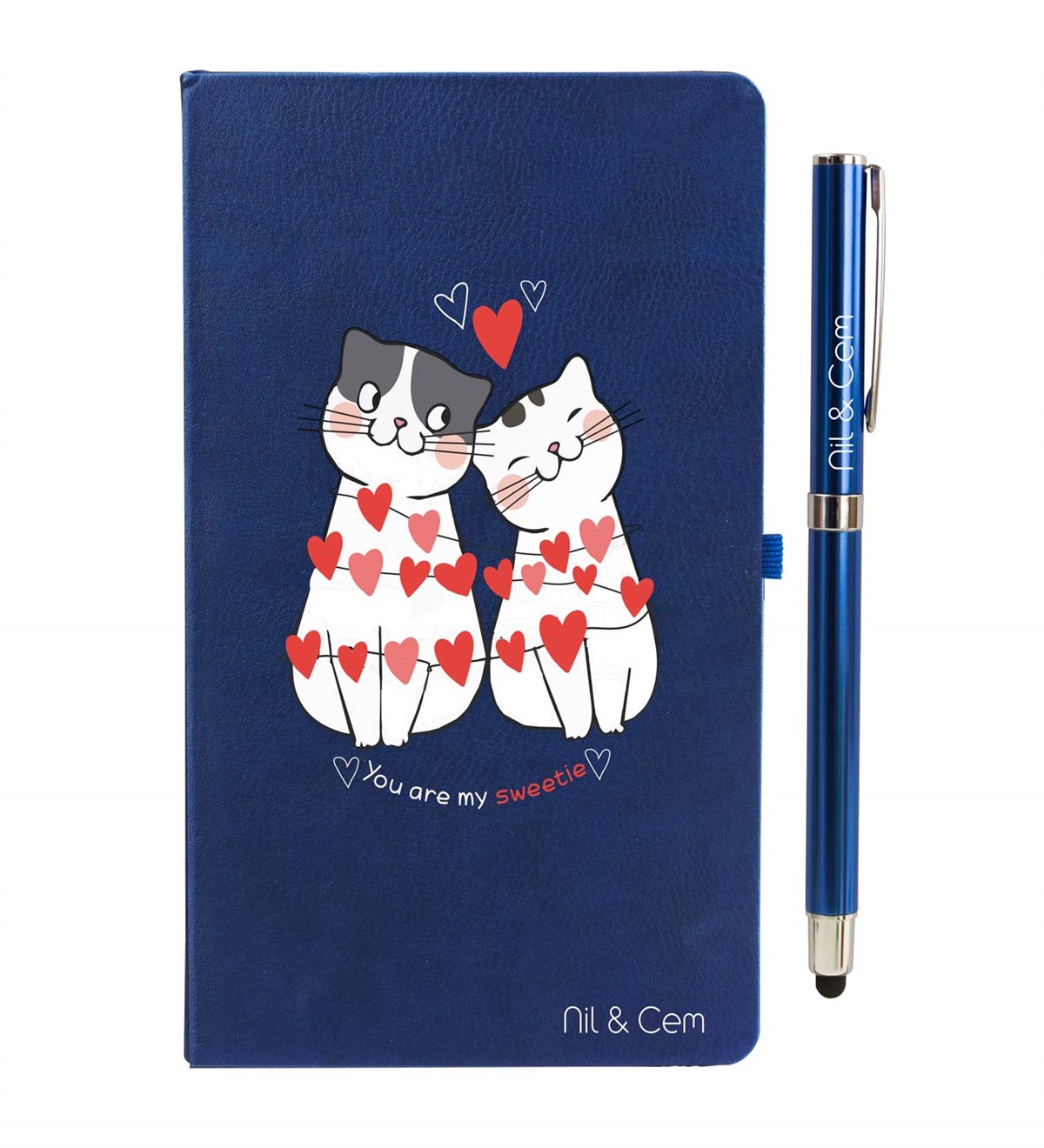 İsme Özel Defter Kalem Seti Lacivert - Cats Love Temalı