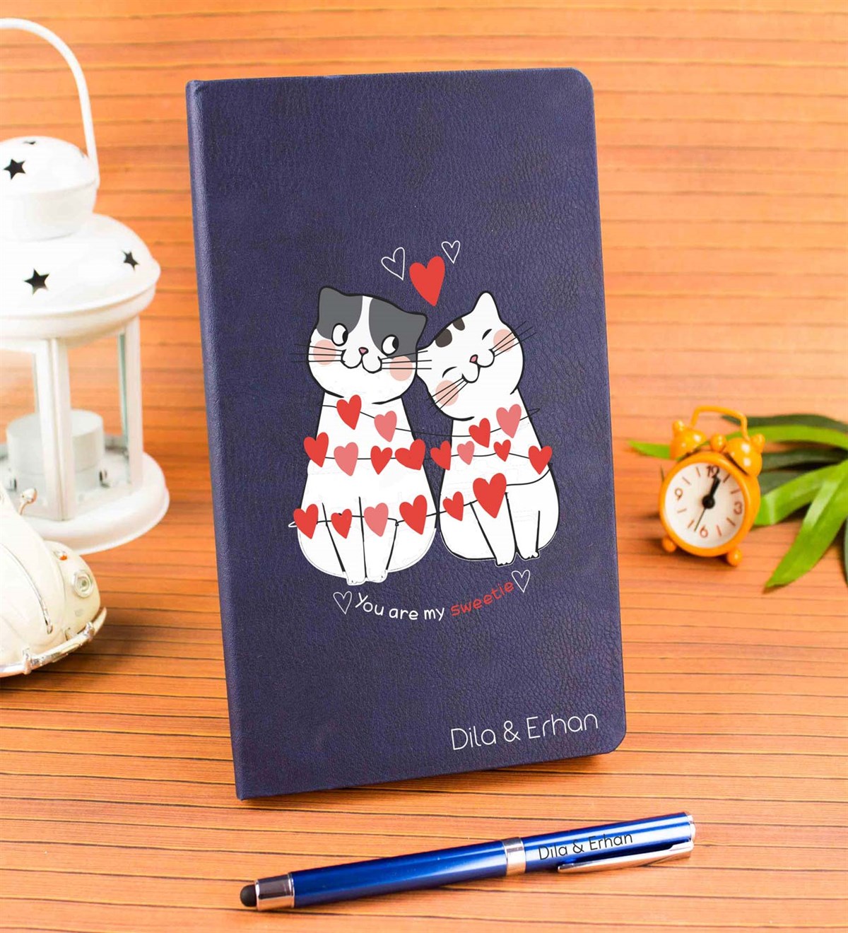 İsme Özel Defter Kalem Seti Lacivert - Cats Love Temalı