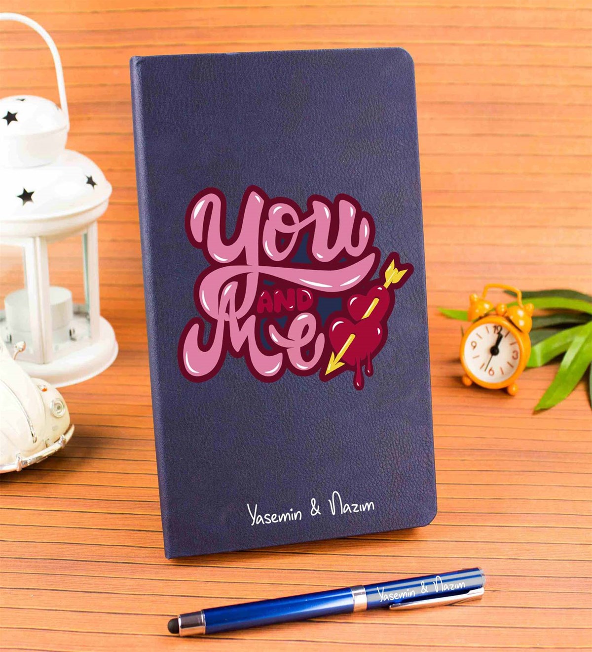 İsme Özel Defter Kalem Seti Lacivert - You and Me Temalı