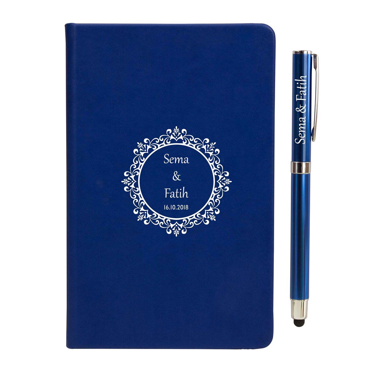 İsme Özel Defter Kalem Seti Lacivert - Çiçekli Çerçeve