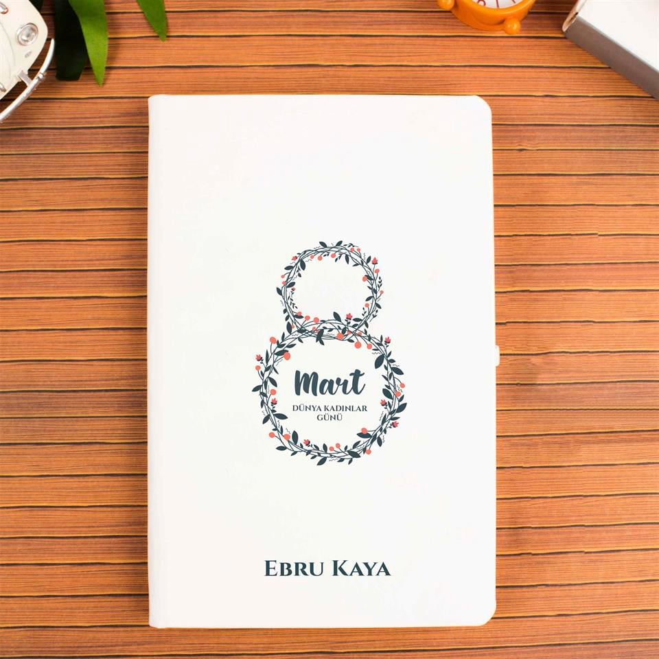 İsme Özel Defter Kalem ve Ahşap Tepsili Fincan Seti - 8 Mart Kadınlar Günü