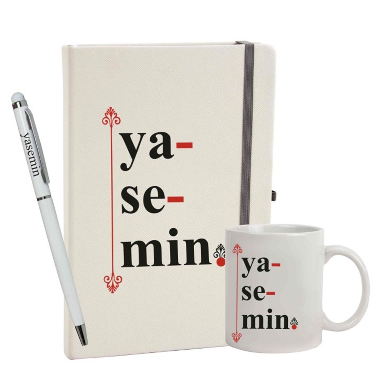 İsme Özel Defter Kalem ve Kupa Bardak Seti - İsme Hece