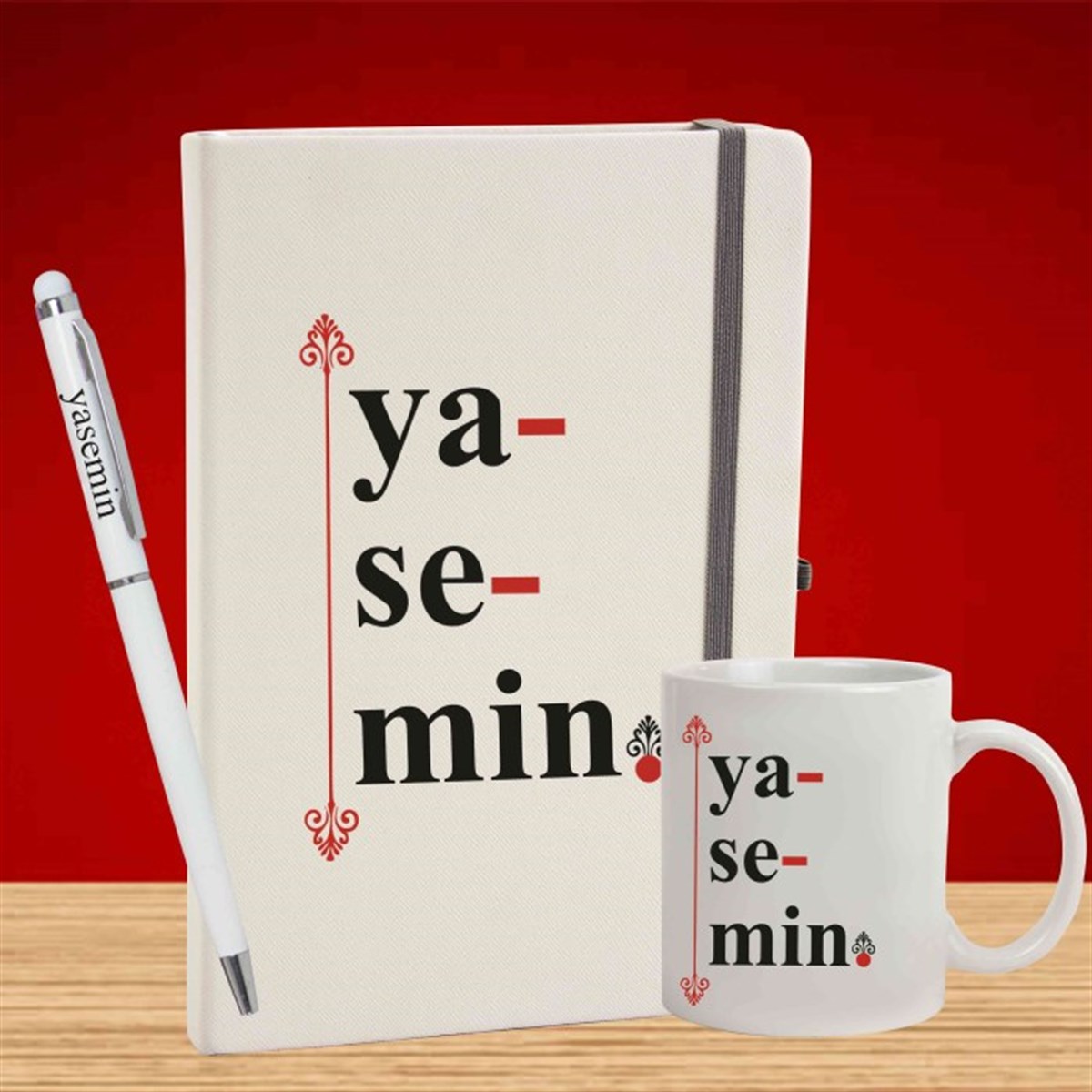 İsme Özel Defter Kalem ve Kupa Bardak Seti - İsme Hece