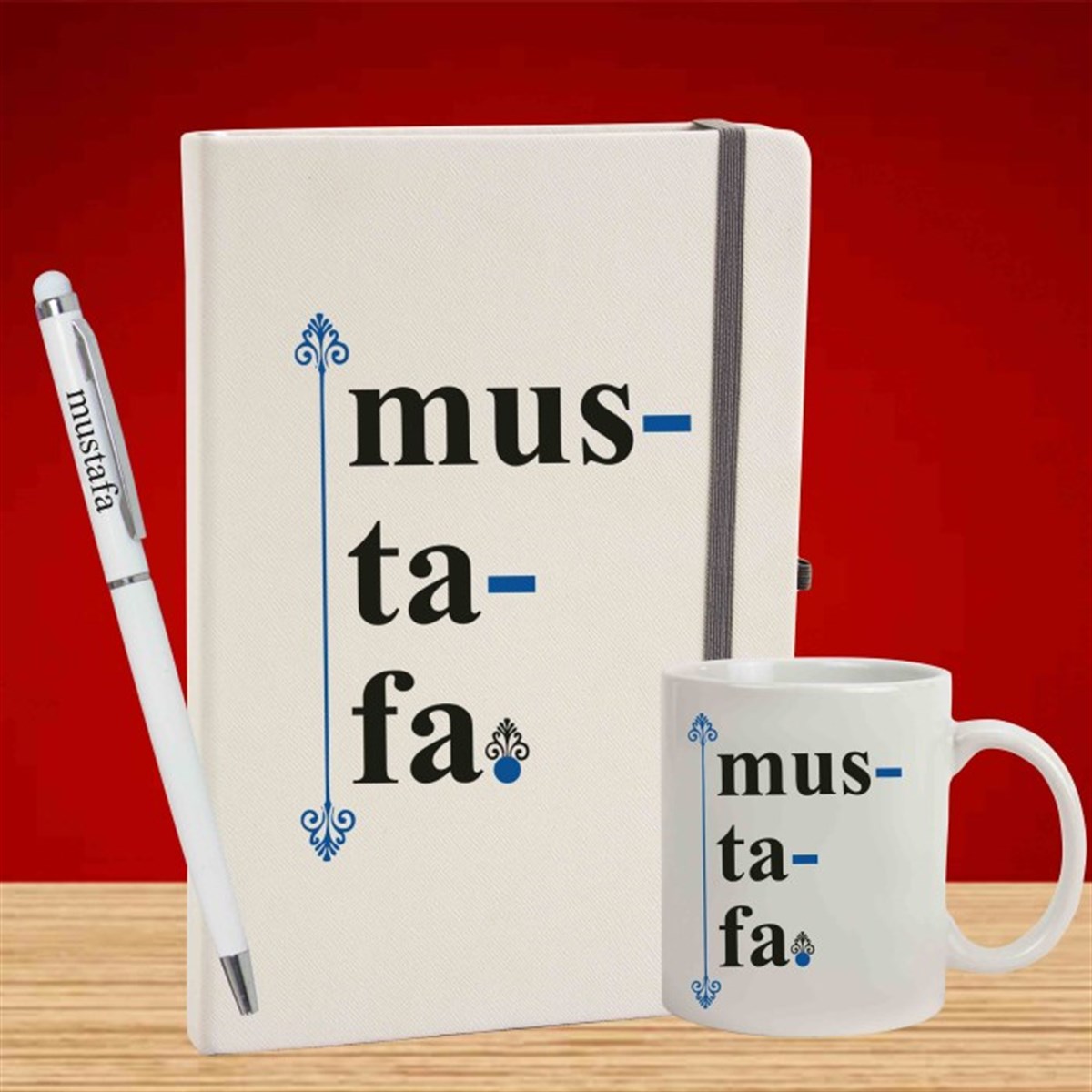 İsme Özel Defter Kalem ve Kupa Bardak Seti - İsme Hece