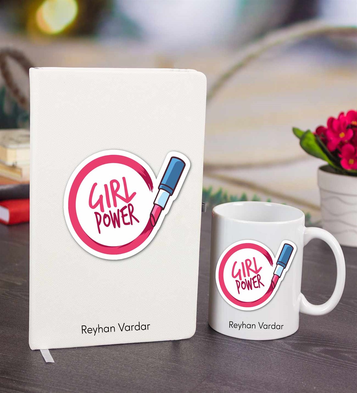 İsme Özel Defter Kupa Bardak Seti - Girl Power Temalı
