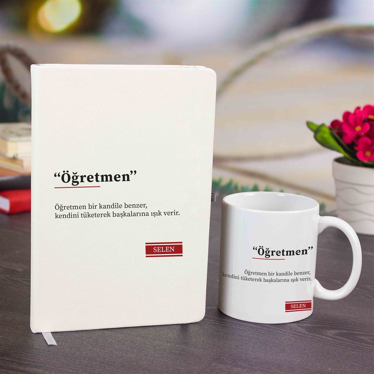İsme Özel Defter Kupa Bardak Seti-Öğretmen Tanımı