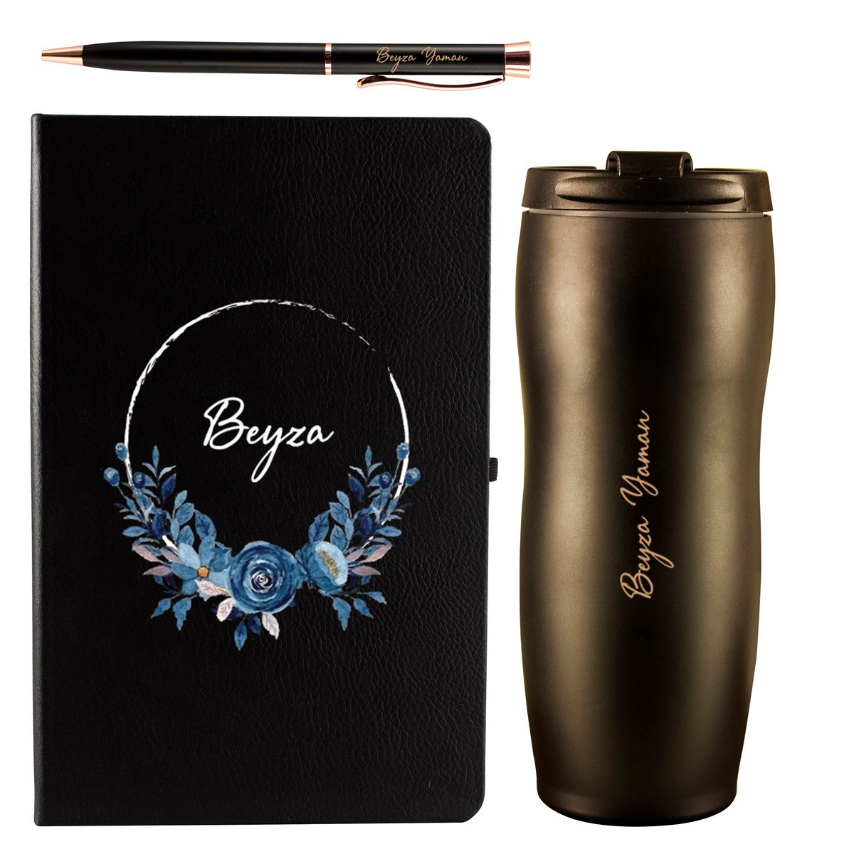 İsme Özel Defter Termos ve Kalem Elegance Hediye Seti 400 ml - Desen2