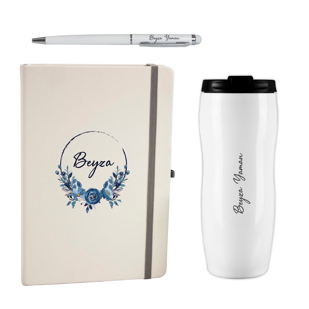 İsme Özel Defter Termos ve Kalem Elegance Hediye Seti 400 ml - Desen2