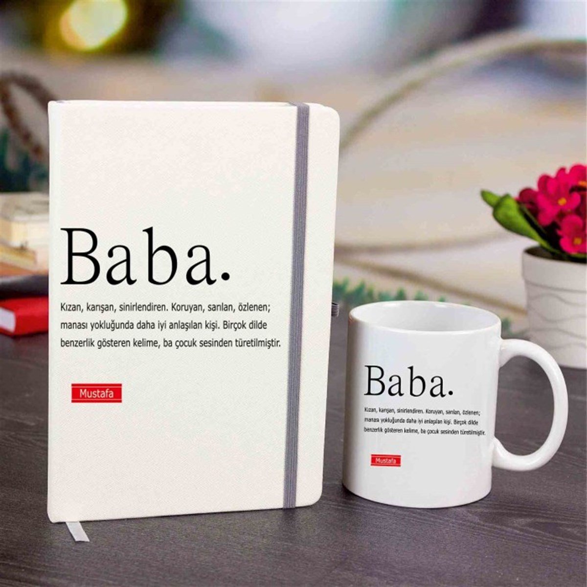 İsme Özel Defter ve Kupa Bardak Seti - Baba