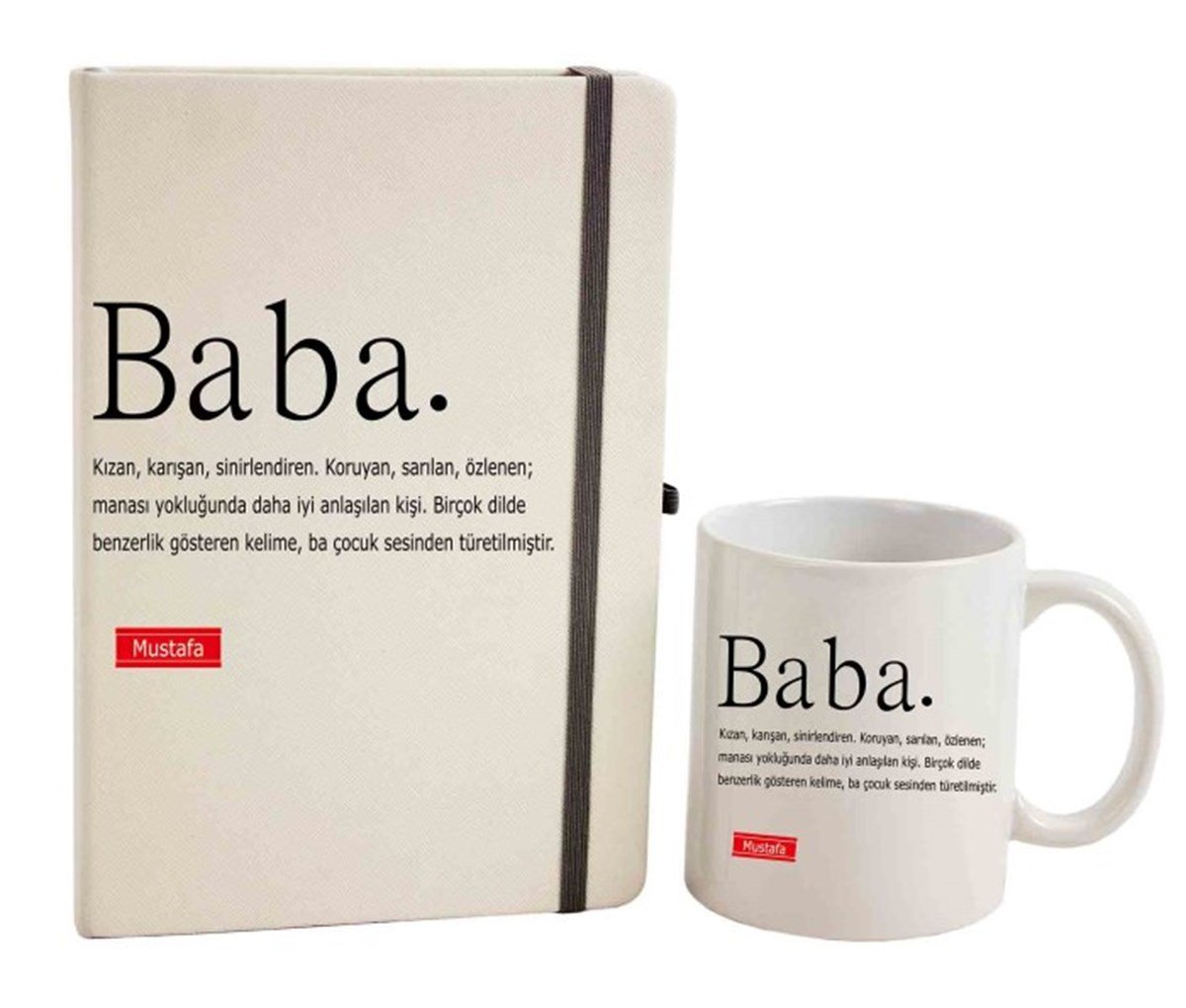 İsme Özel Defter ve Kupa Bardak Seti - Baba