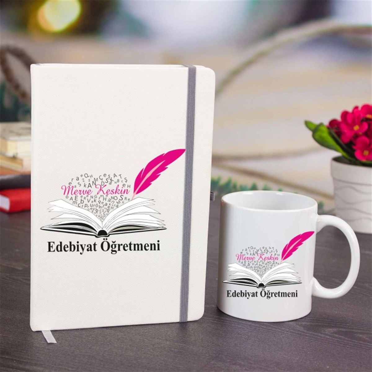 İsme Özel Defter ve Kupa Bardak Seti - Edebiyat Öğretmen​